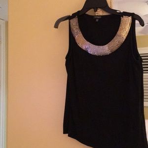 Black Tank M with tri-color scoop neck